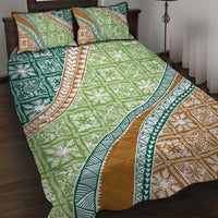 Hawaiian Quilt Pattern Quilt Bed Set Green Chestnut Color Mixed - Polynesian Pride
