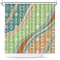 Hawaiian Quilt Pattern Shower Curtain Green Chestnut Color Mixed - Polynesian Pride