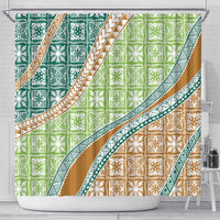 Hawaiian Quilt Pattern Shower Curtain Green Chestnut Color Mixed - Polynesian Pride