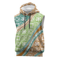 Hawaiian Quilt Pattern Sleeveless Hoodie Green Chestnut Color Mixed - Polynesian Pride