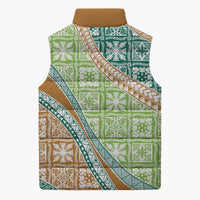 Hawaiian Quilt Pattern Sleeveless Puffer Jacket Green Chestnut Color Mixed - Polynesian Pride