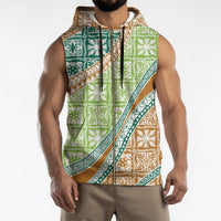 Hawaiian Quilt Pattern Sleeveless Zip Hoodie Green Chestnut Color Mixed - Polynesian Pride