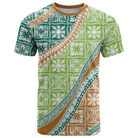 Hawaiian Quilt Pattern T Shirt Green Chestnut Color Mixed - Polynesian Pride