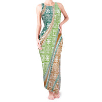 Hawaiian Quilt Pattern Tank Maxi Dress Green Chestnut Color Mixed - Polynesian Pride
