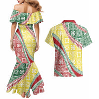 Hawaiian Quilt Pattern Couples Matching Mermaid Dress and Hawaiian Shirt Special Color Mixed - Polynesian Pride
