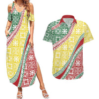 Hawaiian Quilt Pattern Couples Matching Summer Maxi Dress and Hawaiian Shirt Special Color Mixed - Polynesian Pride