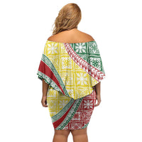 Hawaiian Quilt Pattern Family Matching Off Shoulder Short Dress and Hawaiian Shirt Special Color Mixed - Polynesian Pride