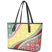 Hawaiian Quilt Pattern Leather Tote Bag Special Color Mixed - Polynesian Pride