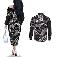 Polynesian Turtle Valentine Couples Matching Off The Shoulder Long Sleeve Dress and Long Sleeve Button Shirt You And Me Hibiscus Heart LT01 - Polynesian Pride