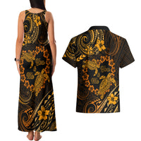 Polynesian Turtle Valentine Couples Matching Tank Maxi Dress and Hawaiian Shirt You And Me Gold Hibiscus Heart LT01 - Polynesian Pride