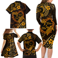 Polynesian Turtle Valentine Family Matching Long Sleeve Bodycon Dress and Hawaiian Shirt You And Me Gold Hibiscus Heart LT01 - Polynesian Pride