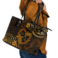 Polynesian Turtle Valentine Leather Tote Bag You And Me Gold Hibiscus Heart LT01 - Polynesian Pride