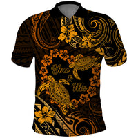 Polynesian Turtle Valentine Polo Shirt You And Me Gold Hibiscus Heart LT01 Gold - Polynesian Pride