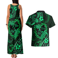 Polynesian Turtle Valentine Couples Matching Tank Maxi Dress and Hawaiian Shirt You And Me Green Hibiscus Heart LT01 - Polynesian Pride