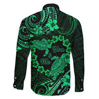 Polynesian Turtle Valentine Family Matching Off Shoulder Short Dress and Hawaiian Shirt You And Me Green Hibiscus Heart LT01 - Polynesian Pride