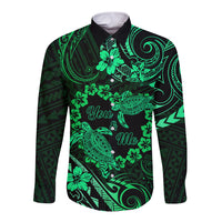 Polynesian Turtle Valentine Long Sleeve Button Shirt You And Me Green Hibiscus Heart LT01 Unisex Green - Polynesian Pride
