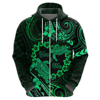 Polynesian Turtle Valentine Zip Hoodie You And Me Green Hibiscus Heart LT01 - Polynesian Pride