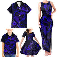 Polynesian Turtle Valentine Family Matching Tank Maxi Dress and Hawaiian Shirt You And Me Navy Blue Hibiscus Heart LT01 - Polynesian Pride