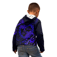 Polynesian Turtle Valentine Kid Hoodie You And Me Navy Blue Hibiscus Heart LT01 - Polynesian Pride