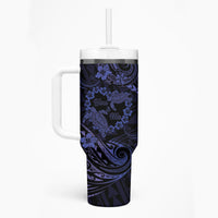 Polynesian Turtle Valentine Tumbler With Handle You And Me Navy Blue Hibiscus Heart