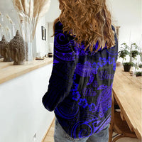 Polynesian Turtle Valentine Women Casual Shirt You And Me Navy Blue Hibiscus Heart LT01 - Polynesian Pride