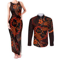 Polynesian Turtle Valentine Couples Matching Tank Maxi Dress and Long Sleeve Button Shirt You And Me Orange Hibiscus Heart LT01 Orange - Polynesian Pride