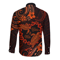 Polynesian Turtle Valentine Long Sleeve Button Shirt You And Me Orange Hibiscus Heart LT01 - Polynesian Pride
