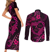 Polynesian Turtle Valentine Couples Matching Short Sleeve Bodycon Dress and Long Sleeve Button Shirt You And Me Pink Hibiscus Heart LT01 - Polynesian Pride