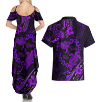 Polynesian Turtle Valentine Couples Matching Summer Maxi Dress and Hawaiian Shirt You And Me Purple Hibiscus Heart LT01 - Polynesian Pride