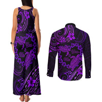 Polynesian Turtle Valentine Couples Matching Tank Maxi Dress and Long Sleeve Button Shirt You And Me Purple Hibiscus Heart LT01 - Polynesian Pride