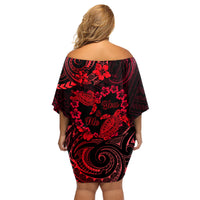 Polynesian Turtle Valentine Family Matching Off Shoulder Short Dress and Hawaiian Shirt You And Me Red Hibiscus Heart LT01 - Polynesian Pride