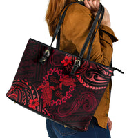 Polynesian Turtle Valentine Leather Tote Bag You And Me Red Hibiscus Heart LT01 - Polynesian Pride
