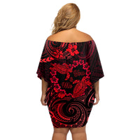 Polynesian Turtle Valentine Off Shoulder Short Dress You And Me Red Hibiscus Heart LT01 - Polynesian Pride