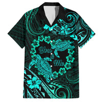 Polynesian Turtle Valentine Family Matching Short Sleeve Bodycon Dress and Hawaiian Shirt You And Me Turquoise Hibiscus Heart LT01 Dad's Shirt - Short Sleeve Turquoise - Polynesian Pride