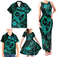 Polynesian Turtle Valentine Family Matching Tank Maxi Dress and Hawaiian Shirt You And Me Turquoise Hibiscus Heart LT01 - Polynesian Pride