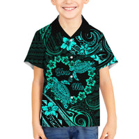 Polynesian Turtle Valentine Family Matching Tank Maxi Dress and Hawaiian Shirt You And Me Turquoise Hibiscus Heart LT01 Son's Shirt Turquoise - Polynesian Pride