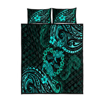 Polynesian Turtle Valentine Quilt Bed Set You And Me Turquoise Hibiscus Heart LT01 Turquoise - Polynesian Pride