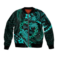 Polynesian Turtle Valentine Sleeve Zip Bomber Jacket You And Me Turquoise Hibiscus Heart LT01 Unisex Turquoise - Polynesian Pride