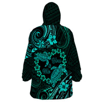 Polynesian Turtle Valentine Wearable Blanket Hoodie You And Me Turquoise Hibiscus Heart LT01 - Polynesian Pride