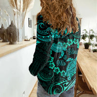 Polynesian Turtle Valentine Women Casual Shirt You And Me Turquoise Hibiscus Heart LT01 - Polynesian Pride