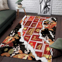 Hawaii Japanese Culture Black Area Rug Spring Cranes Aloha Pattern LT01 Black - Polynesian Pride