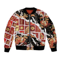 Hawaii Japanese Culture Black Bomber Jacket Spring Cranes Aloha Pattern LT01 Unisex Black - Polynesian Pride