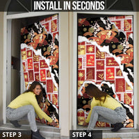 Hawaii Japanese Culture Black Door Cover Spring Cranes Aloha Pattern