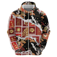 Hawaii Japanese Culture Black Hoodie Spring Cranes Aloha Pattern LT01 - Polynesian Pride