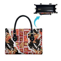 Hawaii Japanese Culture Black Leather Bag Spring Cranes Aloha Pattern