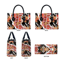 Hawaii Japanese Culture Black Leather Bag Spring Cranes Aloha Pattern