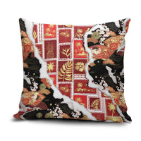 Hawaii Japanese Culture Black Pillow Cover Spring Cranes Aloha Pattern