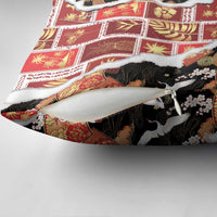 Hawaii Japanese Culture Black Pillow Cover Spring Cranes Aloha Pattern