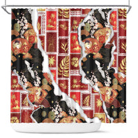 Hawaii Japanese Culture Black Shower Curtain Spring Cranes Aloha Pattern