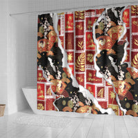 Hawaii Japanese Culture Black Shower Curtain Spring Cranes Aloha Pattern